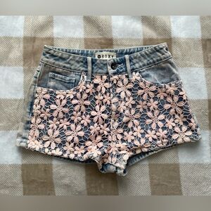 Roxy Women's embroidered Pink Floral Lace Jean Shorts